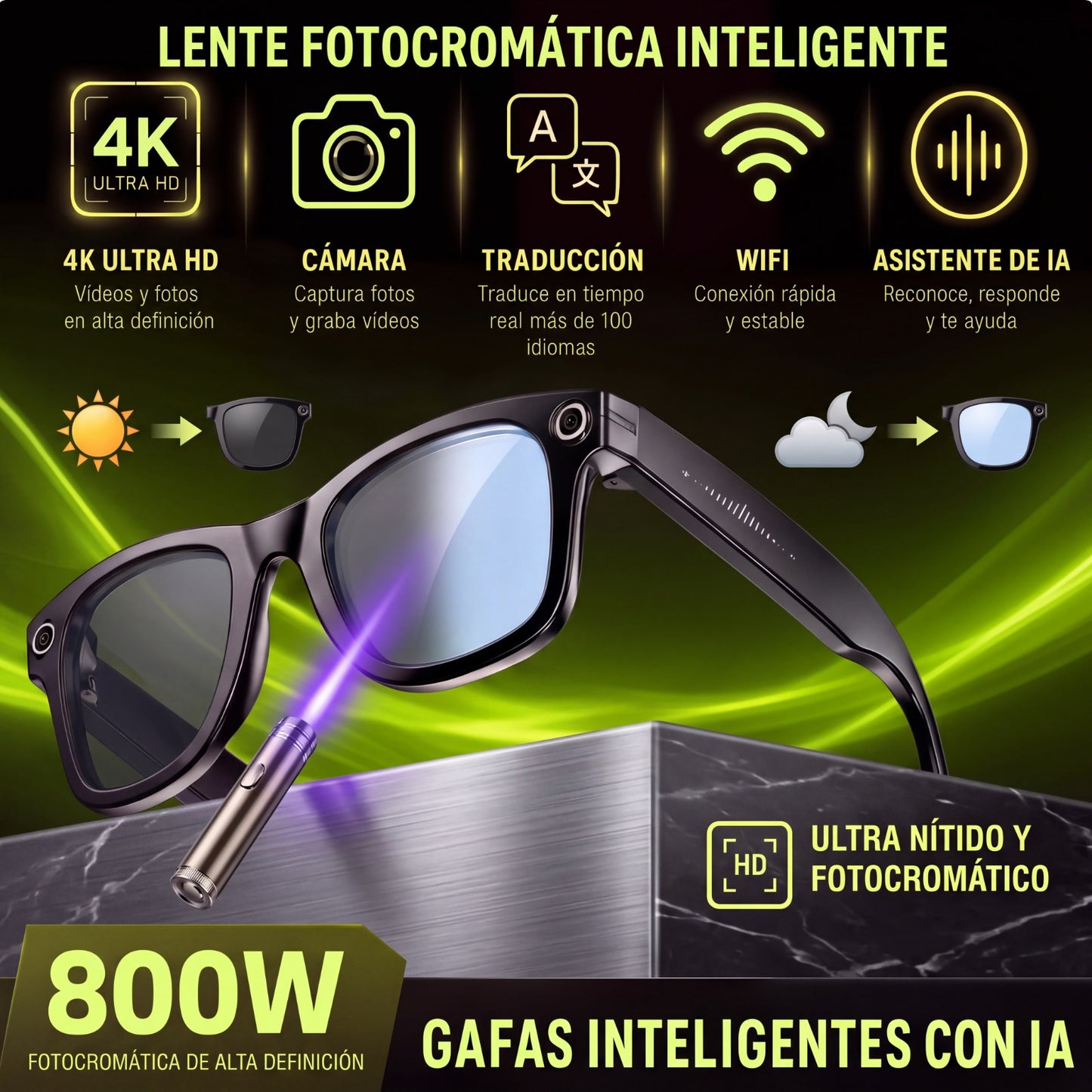 SUNBULL - Gafas 4K Fotos Video Música Traductor