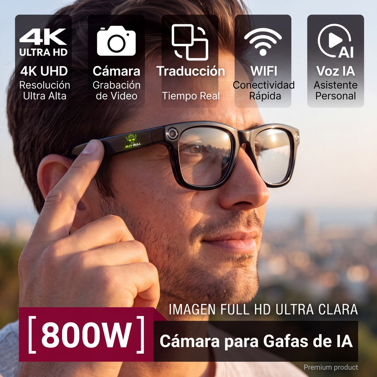 SUNBULL - Gafas 4K Fotos Video Música Traductor
